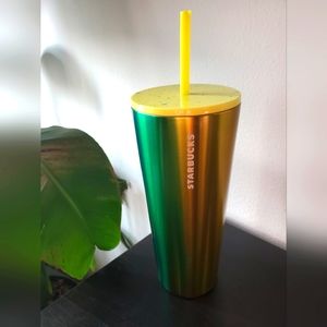 Starbucks Metallic Green & Yellow Cold Cup